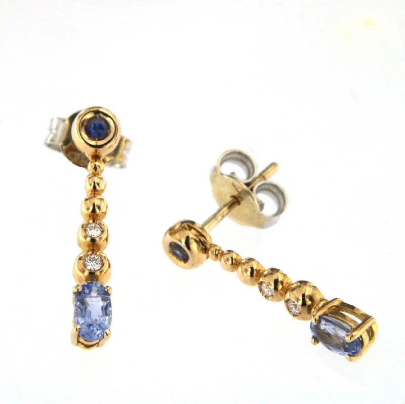 Women’s boho earrings-Bubble 18K Rose Gold Earrings w. Diamonds & Blue Sapphire