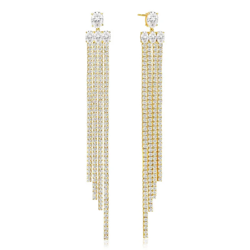 Women’s crystal drop earrings-Ellisse Lungo Exclusive Grande 18K Gold Plated Earrings w. Zirconias