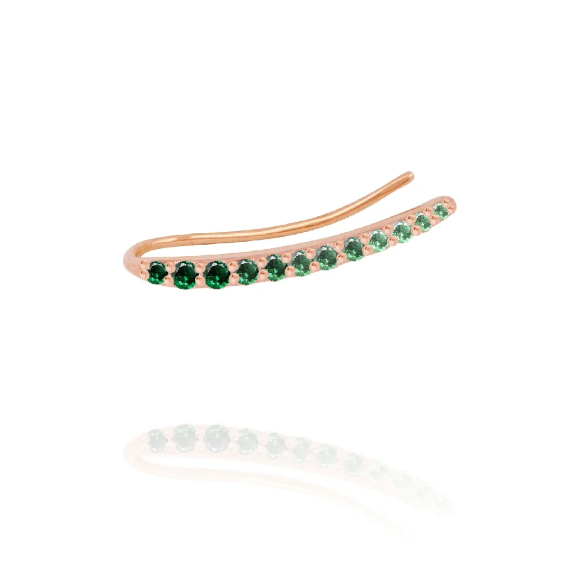 Women’s sparkling earrings-Ocean Tide Ear  18K Rosegold Earring w. Emeralds