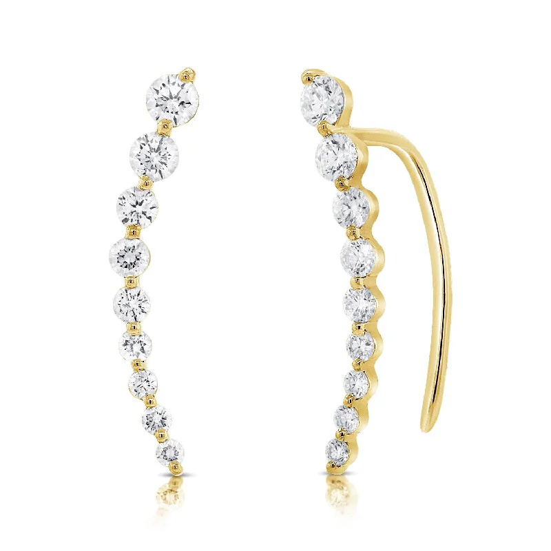 Women’s diamond hoop earrings-Shared Prongs Skinny Diamond Crawlers