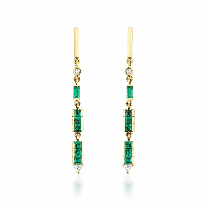 Women’s matching earrings and necklace-Artisia Bar 18K Gold Earrings w. Diamonds & Emeralds