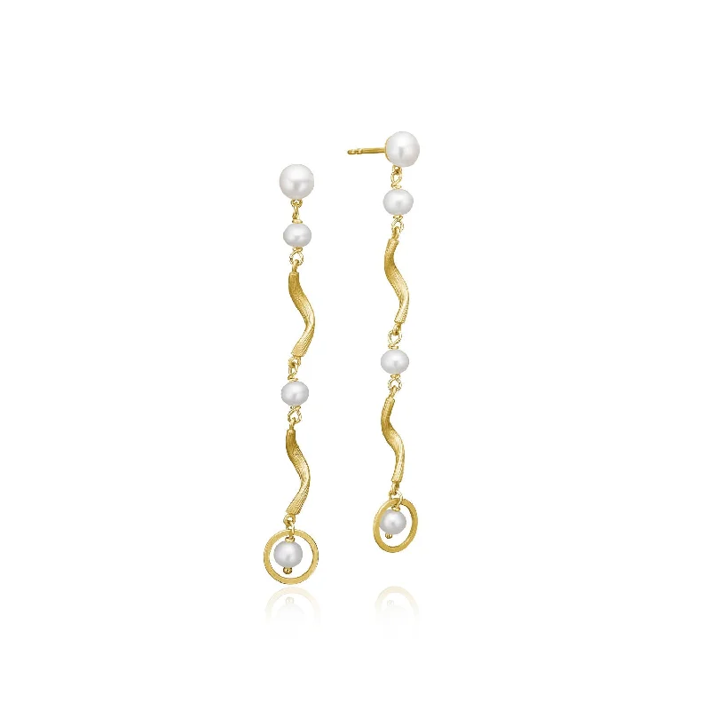 Women’s ethnic earrings-Vega Pearl Long 18K Gold Earring