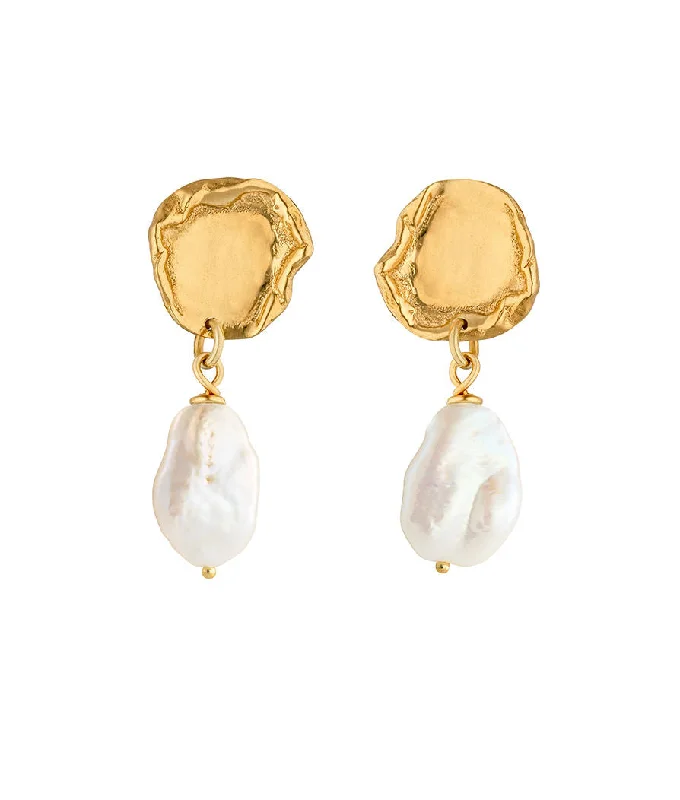 Women’s hoop and stud earrings-Arva Gold Plated Earrings w. Pearls