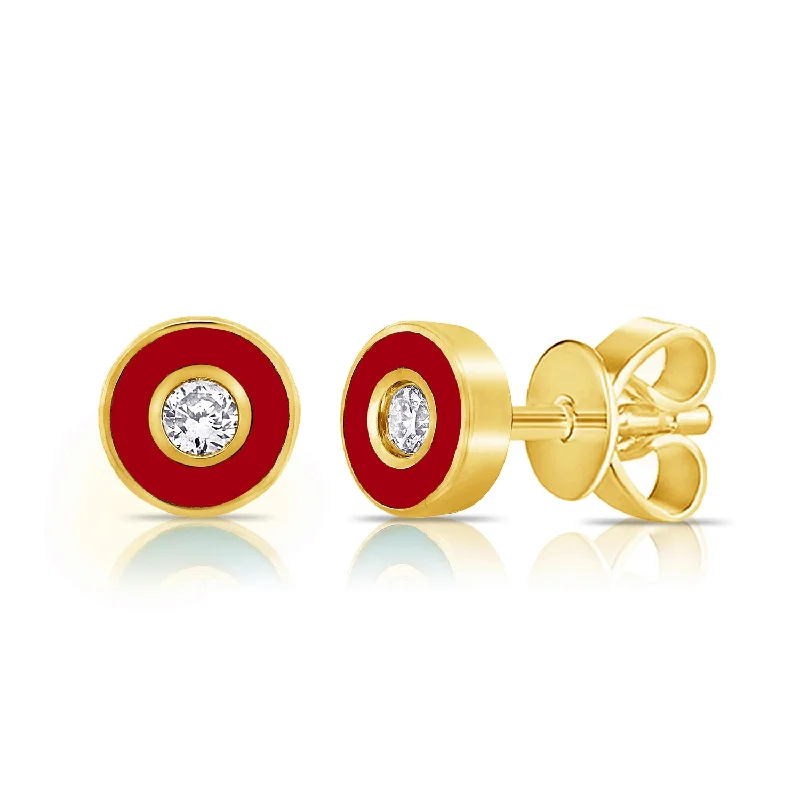 Women’s crystal earrings-MINI Enamel Disc Diamond Studs