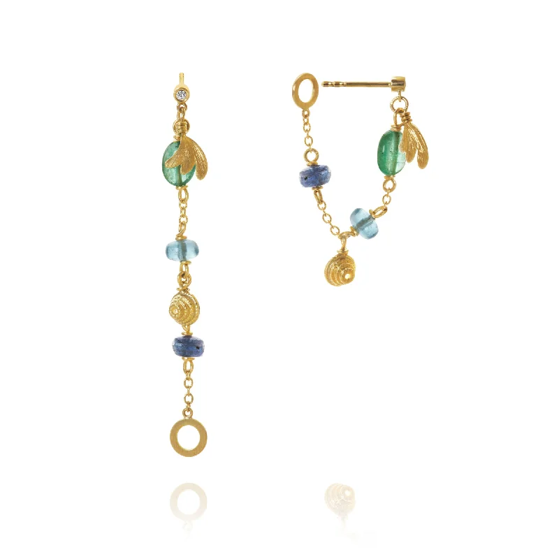 Women’s black earrings-Piccolo Sea Breeze 18K Gold Earrings w. Gemstones