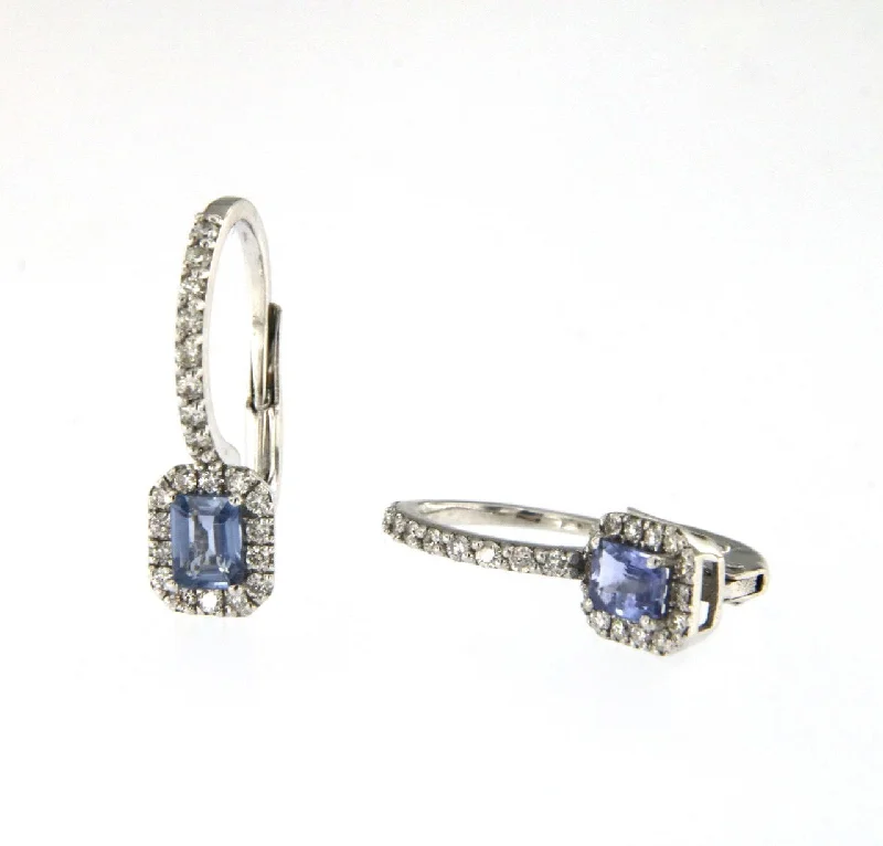 Women’s floral stud earrings-Candy 18K White Gold Earrings w. Diamonds & Blue Sapphire