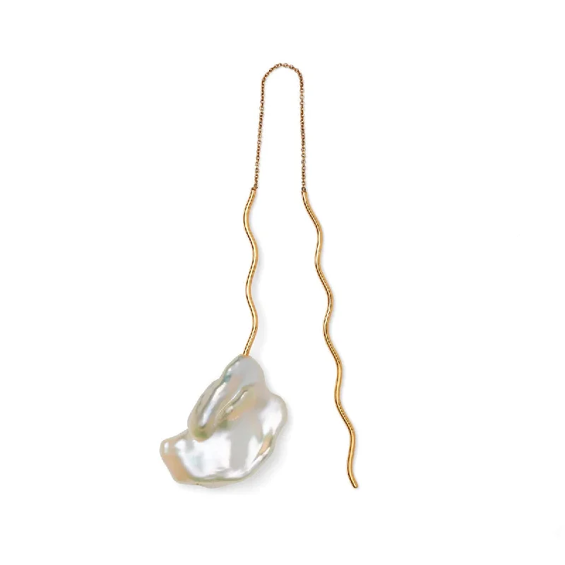 Women’s gold hoop earrings-Seafoam 22K Gold Plated Earring w. Pearl