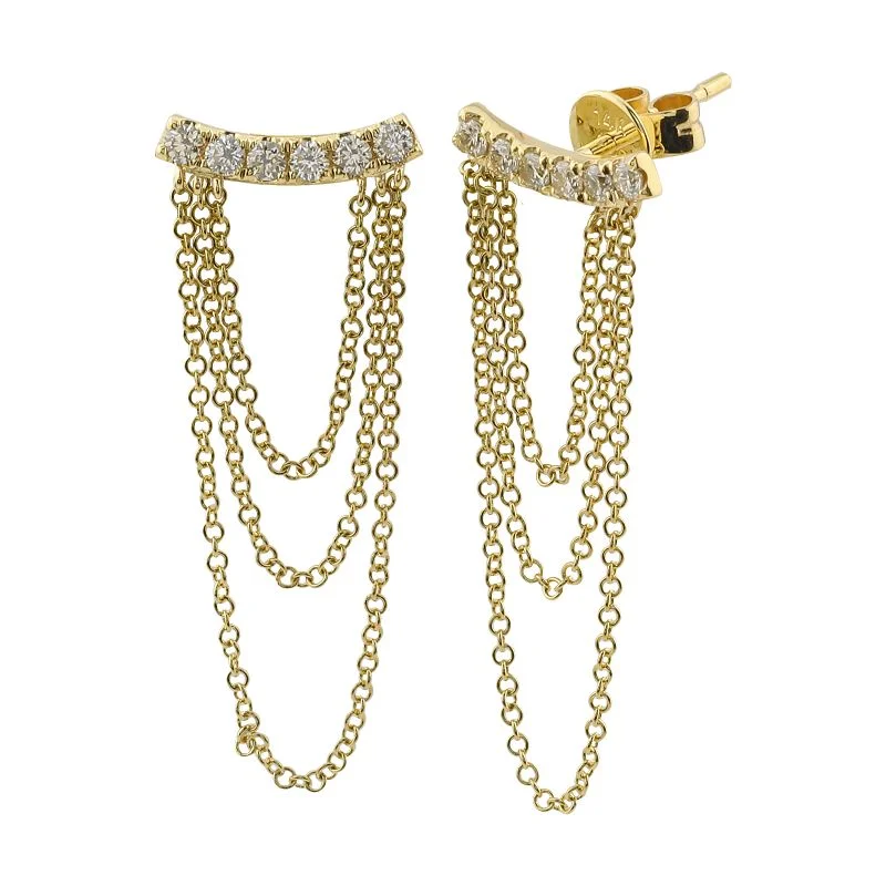 Women’s elegant drop earrings-Diamond Bar Triple Chain Stud Earrings