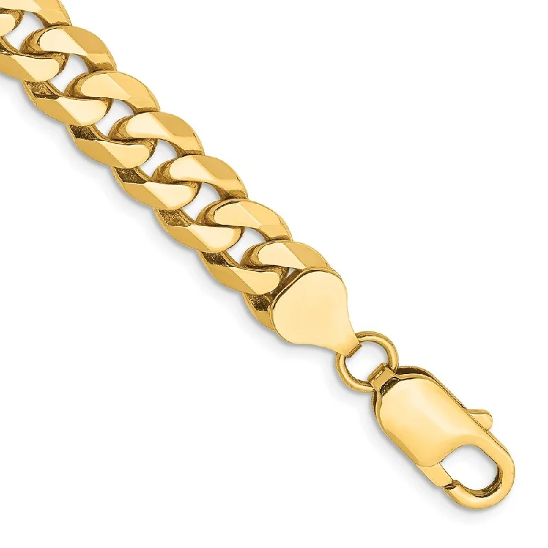 Women’s leather bracelets-14k Yellow Gold 8mm Flat Beveled Curb Chain Bracelet, 8"