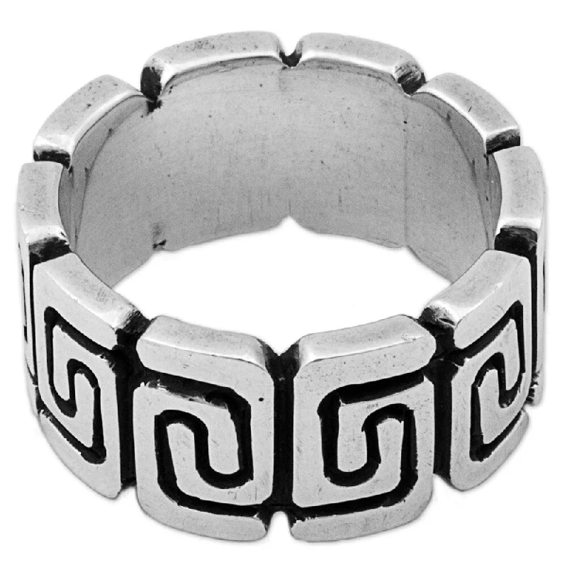 Women’s wedding band rings-Handmade Sterling Silver 'Zapotec Spirals' Ring (Mexico)