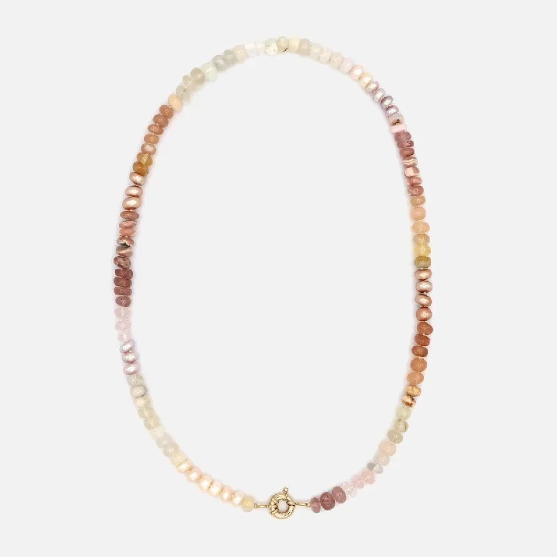 Women’s multi-strand necklaces-Peach Pearl Cashmere Rainbow Gemstone Necklace