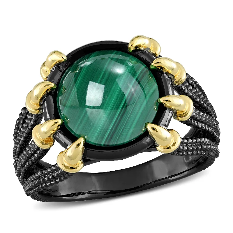 Women’s custom ring designs-Miadora 6 ct TGW Malachite Roped Split-Shank Cocktail Ring in Yellow and Black Silver