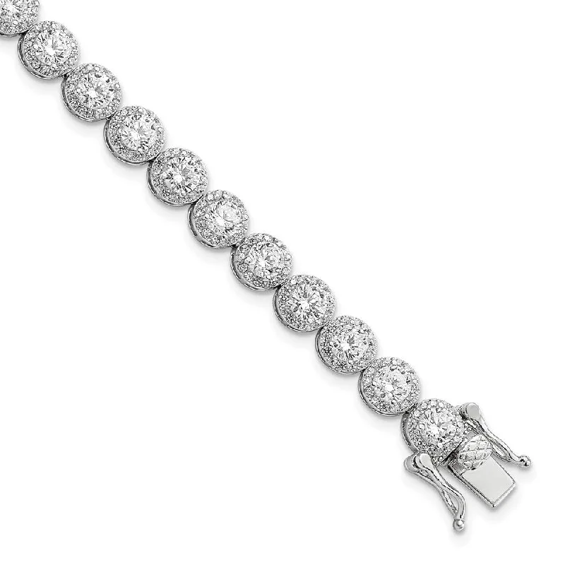 Women’s chakra bracelets-Sterling Silver Rhodium-plated Polished Round CZ Tennis Bracelet-WBC-QG5958-7.5