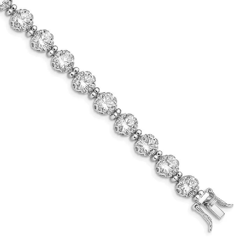 Women’s heart-shaped bangles-Sterling Silver Rhodium-plated 6mm Round CZ Tennis Bracelet-WBC-QG4876-7.5