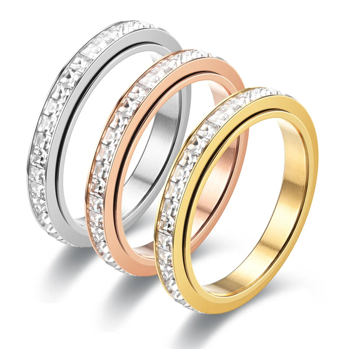 Women’s birthstone stackable rings-Simple Style Circle Stainless Steel Inlay Zircon Rings