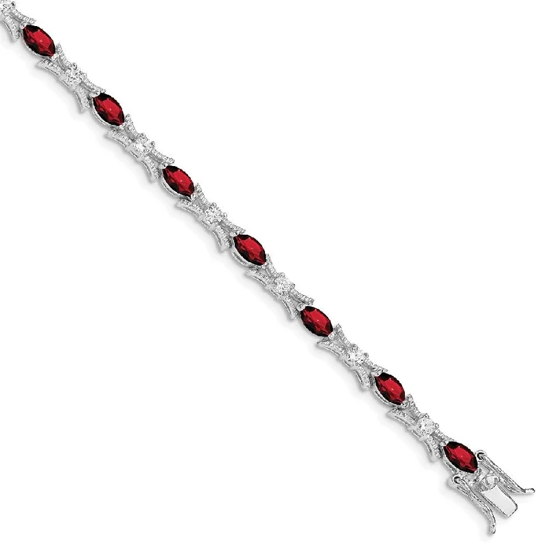 Women’s engraved bangle bracelets-925 Sterling Silver Garnet and Cubic Zirconia Bracelet, 7"