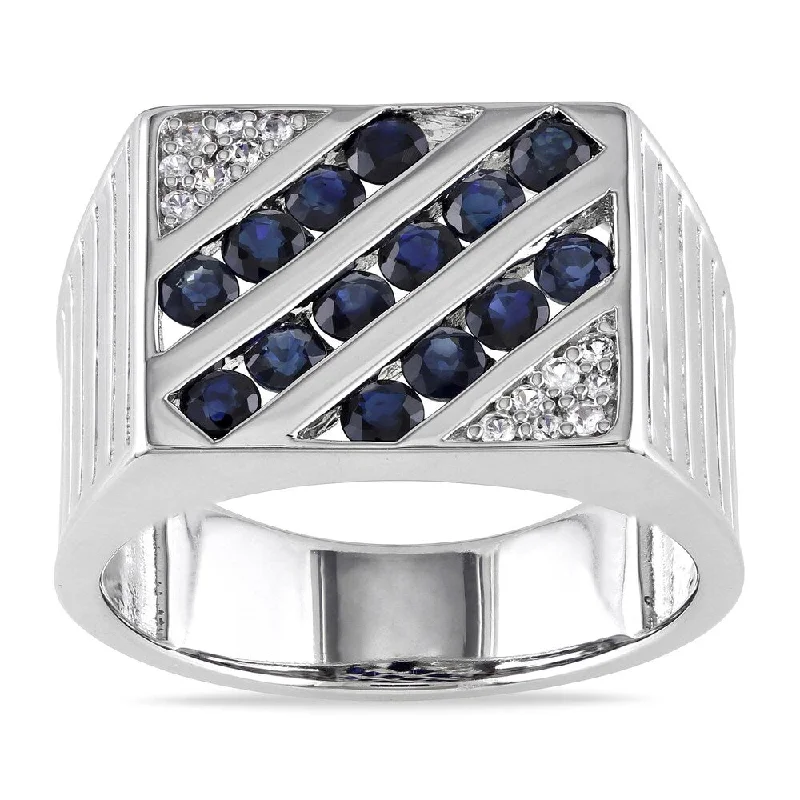 Women’s gold-plated rings-Miadora Sterling Silver Men's 2ct TGW Blue and White Sapphire Ring