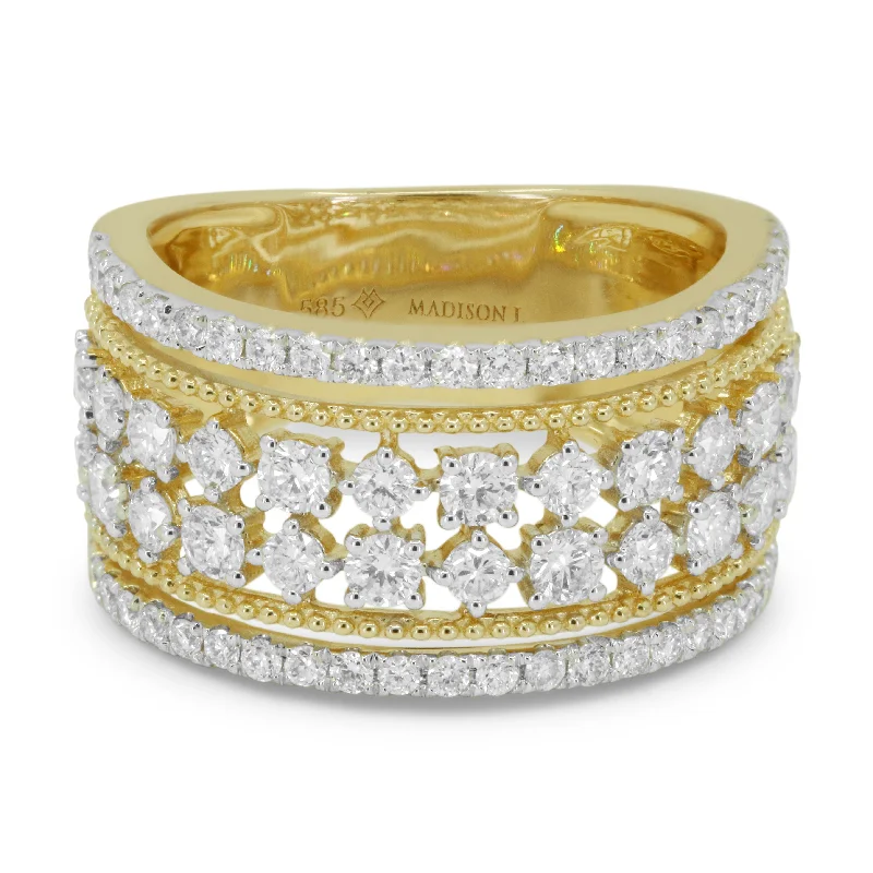 Women’s modern engagement rings-14K Yellow Gold,white Diamond Ring