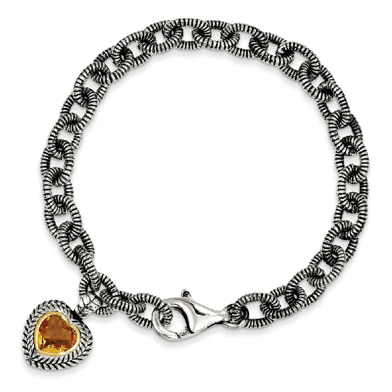 Women’s classic bangles-Sterling Silver w/14k Citrine Heart Bracelet-WBC-QTC396