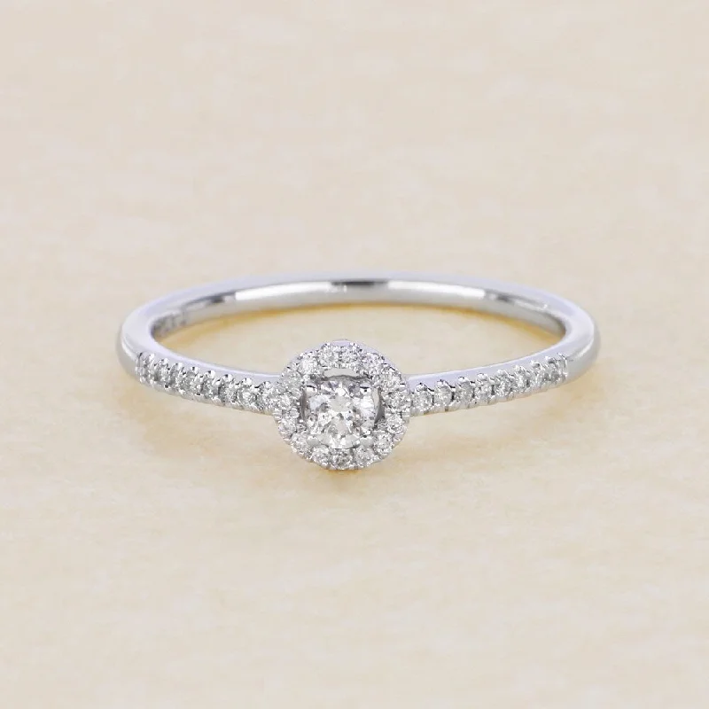 Women’s vintage engagement rings-1/5ct TDW Round Shape Diamond Halo Ring in 10k Gold by De Couer