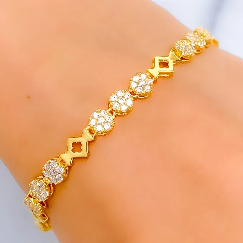 Women’s delicate bracelets-Sparkling Floral CZ Trio 22k Gold Bracelet