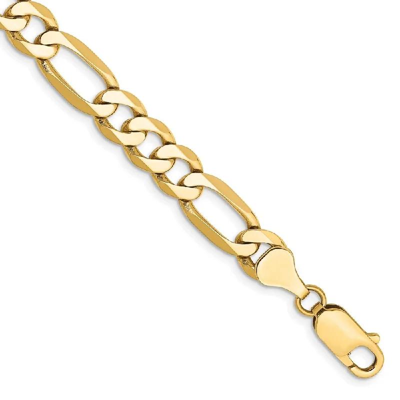 Women’s pearl bangle bracelets-14k Yellow Gold 7mm Flat Figaro Chain Bracelet, 7"