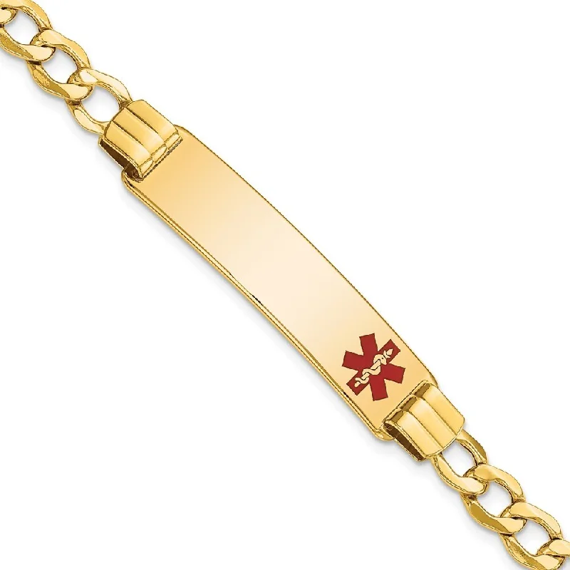 Women’s diamond tennis bracelets-14k Yellow Gold 10.5mm Semi-solid Medical Red Enamel Curb Link ID Bracelet, 7"