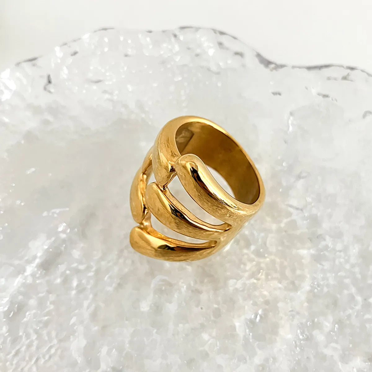 Women’s adjustable band rings-Casual Simple Style Commute Solid Color Stainless Steel Plating Hollow Out Gold Plated Rings