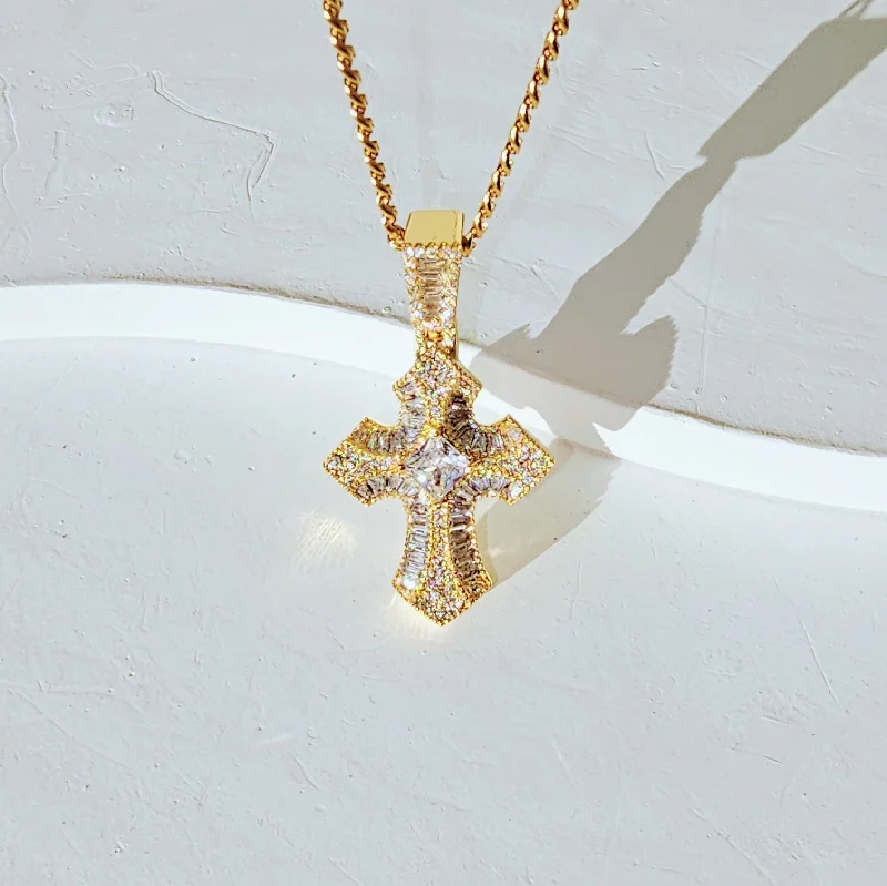 Women’s personalized necklaces-Gold Victorian Crystal Cross Necklace