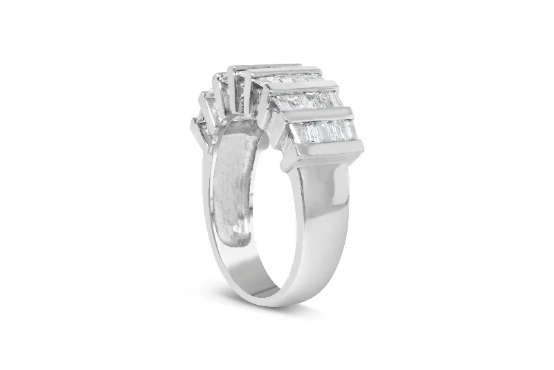 Women’s engraved engagement rings-.925 Sterling Silver 1.0 Cttw Baguette Cut Diamond Vertical Channel Fluted Multi-Row Unisex Fashion Wedding Ring