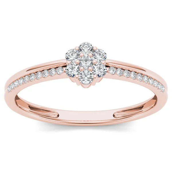 Women’s handmade gemstone rings-De Couer 10k Rose Gold 1/5ct TDW Diamond Cluster Fashion Ring - Pink