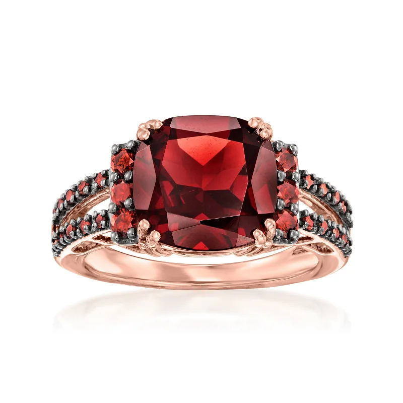 Women’s cathedral engagement rings-Ross-Simons Garnet and . Red Diamond Ring in 14kt Rose Gold