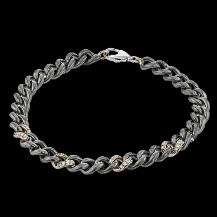 Women’s luxurious gold bracelets-Subtle yet stylish men's bracelet made of titanium and rose gold links with 0.45 ctw of white diamonds 8” long