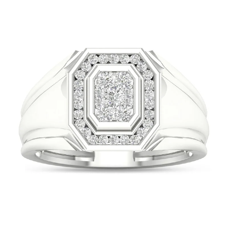 Women’s stackable rings-De Couer IGI Certified 10k White Gold 1/2ct TDW Diamond Men's Cluster Ring - White H-I