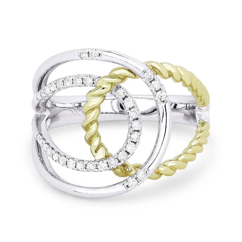 Women’s engagement rings with diamonds-14K White And Yellow Gold,white Diamond Ring