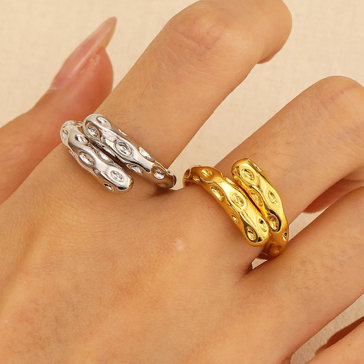 Women’s luxurious platinum rings-Vintage Style Geometric Solid Color Alloy Wholesale Open Rings