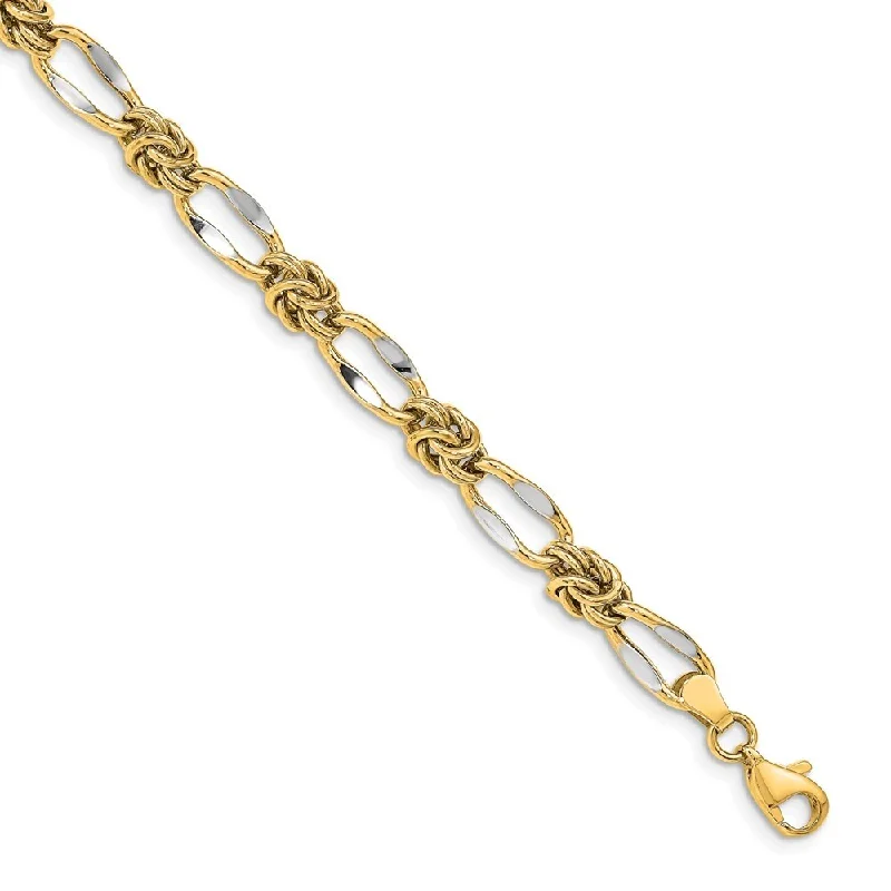 Women’s boho bracelets-14k Yellow Gold 7mm Rhodium-plated Fancy Link Bracelet, 7.5"