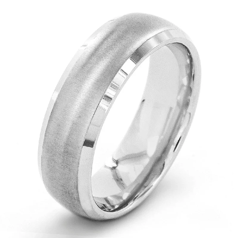 Women’s personalized rings-Men's Titanium Brushed Beveled Edge Dome Ring