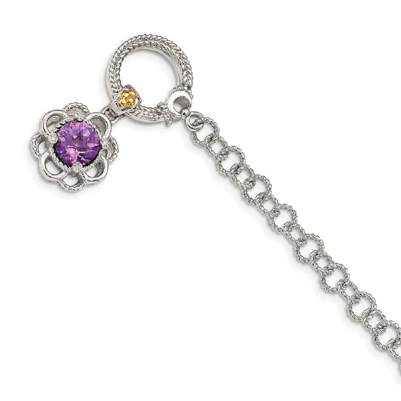 Women’s minimalist bracelets-Sterling Silver w/ 14K Accent Amethyst & Diamond 7.5in Toggle Bracelet-WBC-QTC1554