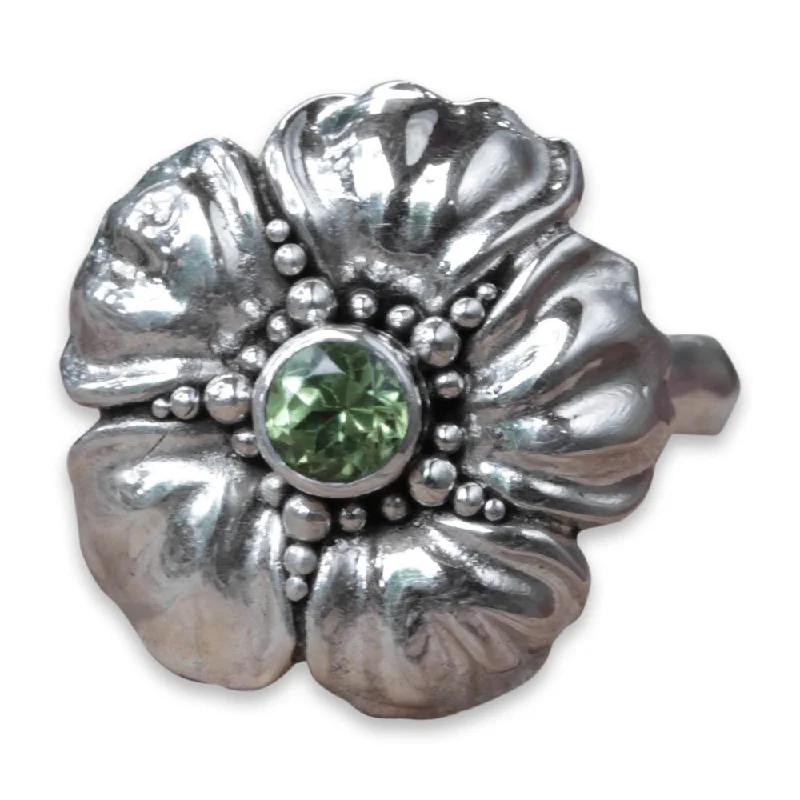 Women’s anniversary rings-NOVICA Handmade Sterling Silver 'Hibiscus' Peridot Ring (Indonesia)