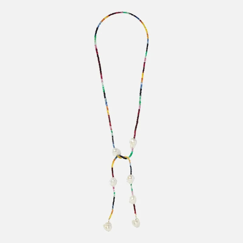 Women’s engraved necklaces-Ruby, Emerald and Sapphire Rockstar Lariat