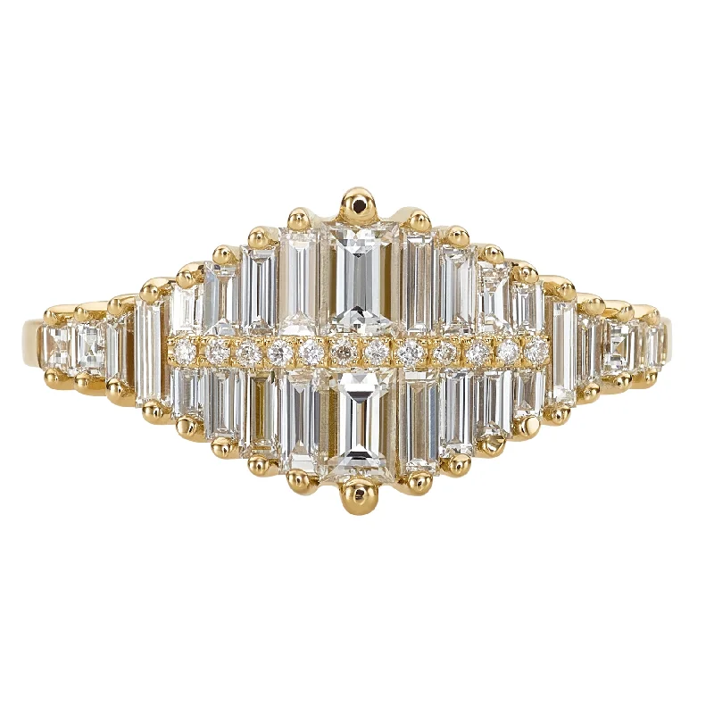 Women’s heirloom rings-Gradient Diamond Ring with Baguette and Pave Diamonds