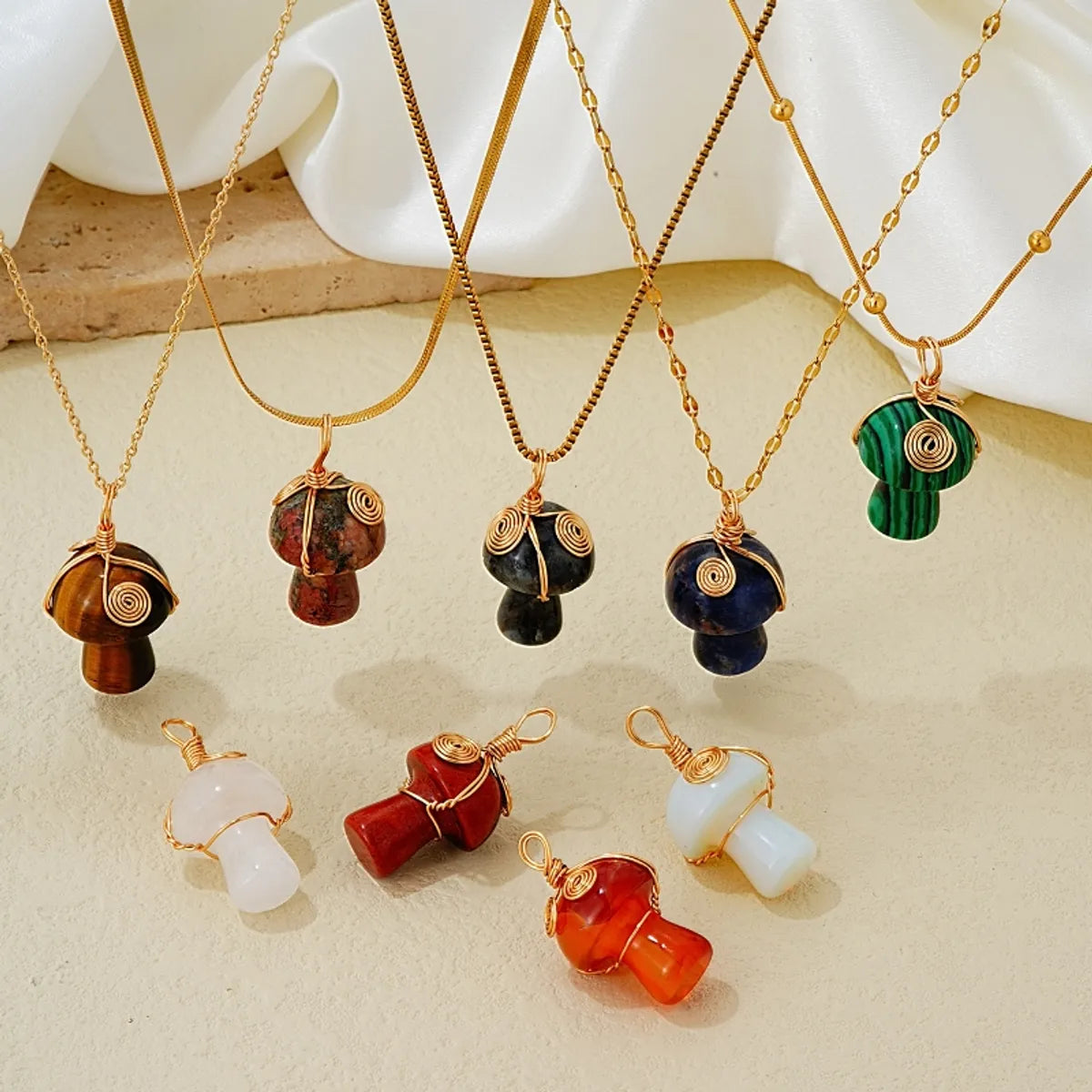 Women’s chunky necklaces-Cute Simple Style Mushroom Stainless Steel Agate Women's Charms Necklace