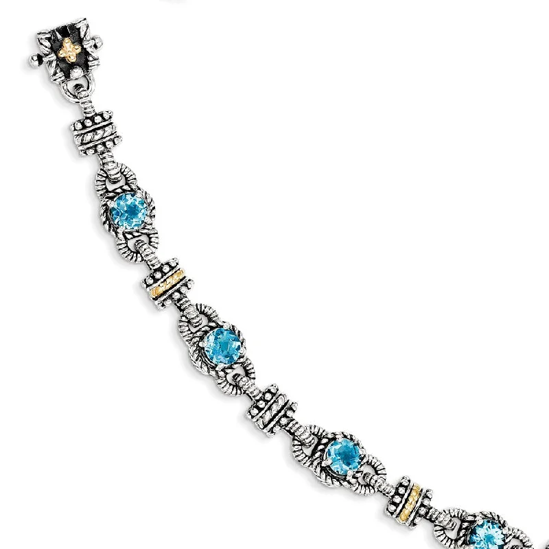 Women’s holiday bracelets-Sterling Silver w/14k Swiss Blue Topaz Bracelet-WBC-QTC401