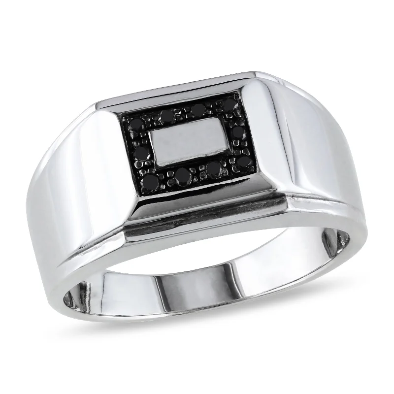 Women’s vintage-style rings-Miadora 1/10 CT TW Mens Square Black Diamond Ring in Sterling Silver