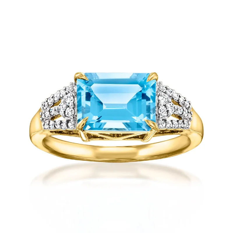 Women’s vintage diamond engagement rings-Ross-Simons Swiss Blue Topaz and . Diamond Ring in 18kt Yellow Gold