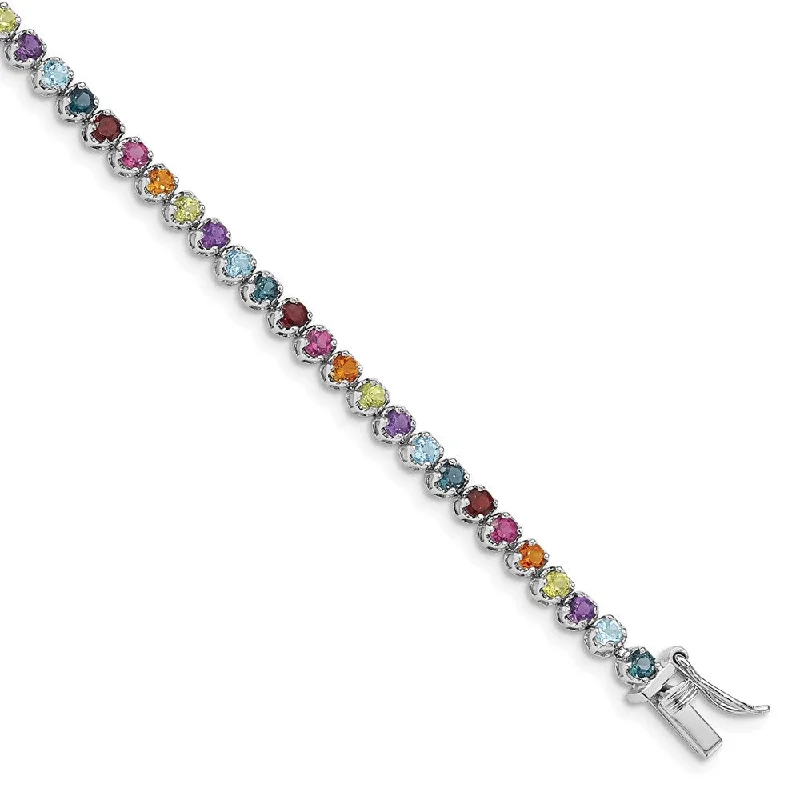 Women’s silver bracelets-Sterling Silver Rhodium-plated Multi-gemstone Tennis Bracelet-WBC-QG4924-7.5