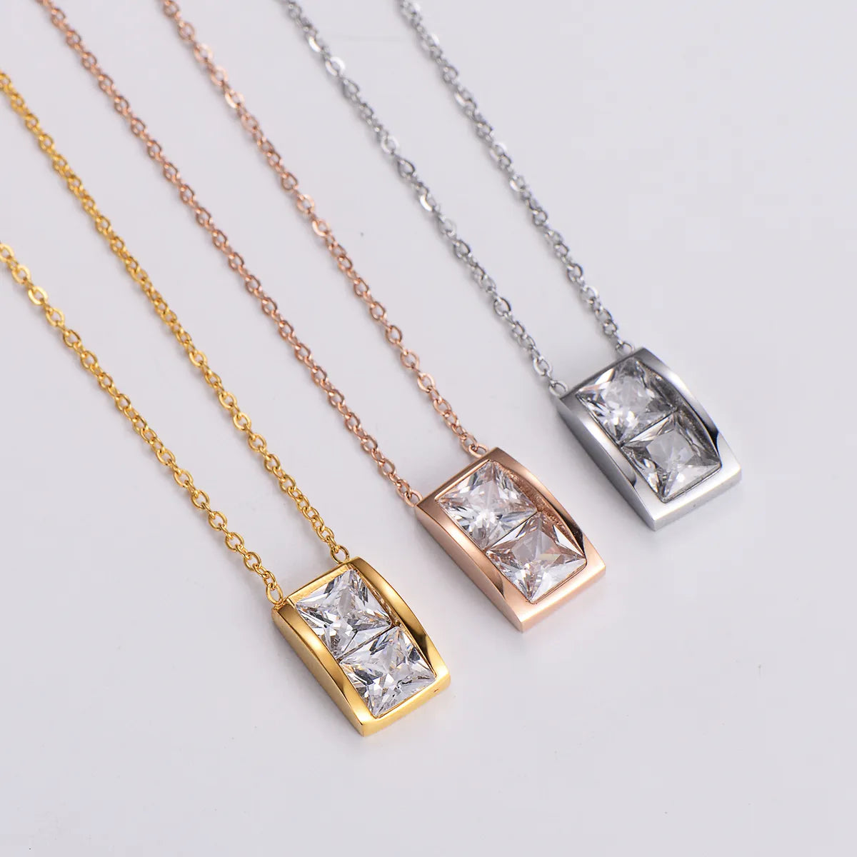 Women’s infinity necklaces-Elegant Luxurious Square Stainless Steel Inlay Artificial Diamond Pendant Necklace