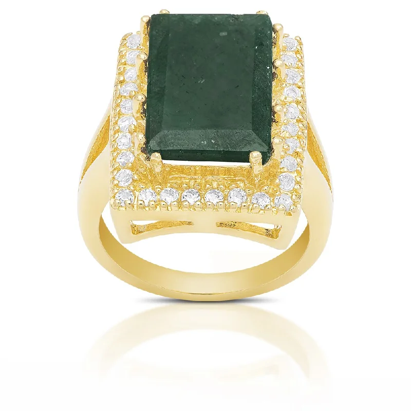 Women’s minimalist diamond rings-Dolce Giavonna Sterling Silver Lab Created Emerald-cut Gemstone Ring