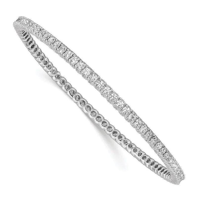 Women’s statement bracelets-925 Sterling Silver Rhodium-plated 83 Stone Cubic Zirconia Bangle Bracelet, 7.25"